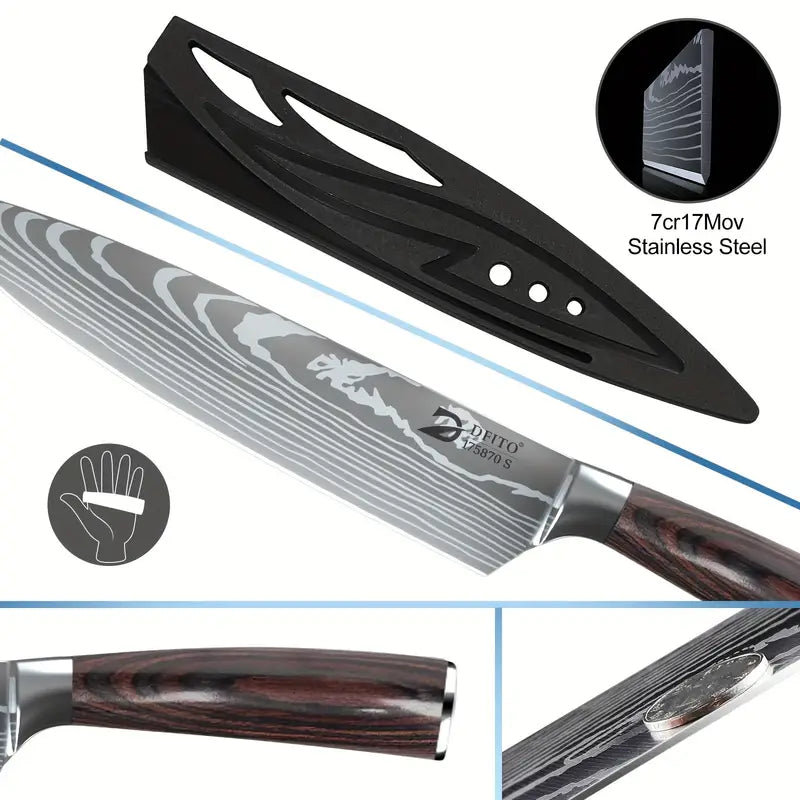 Kitchen knife set with sharpening rod included