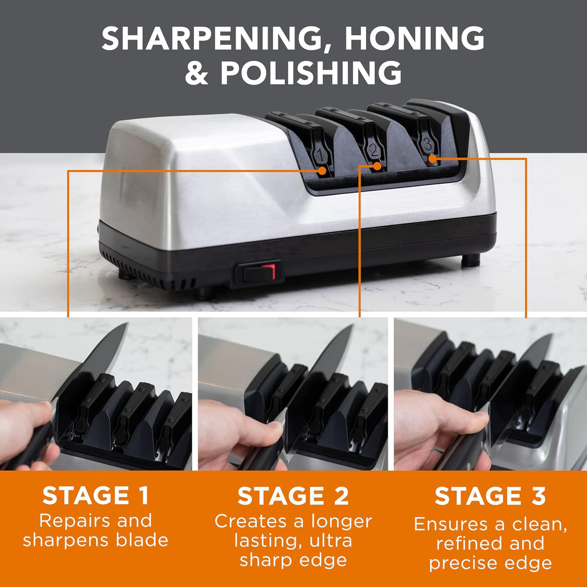 Knife sharpener polishing stage for fine blade finish