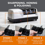 Knife sharpener polishing stage for fine blade finish