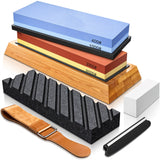 Complete knife sharpening stone set with whetstones and accessories