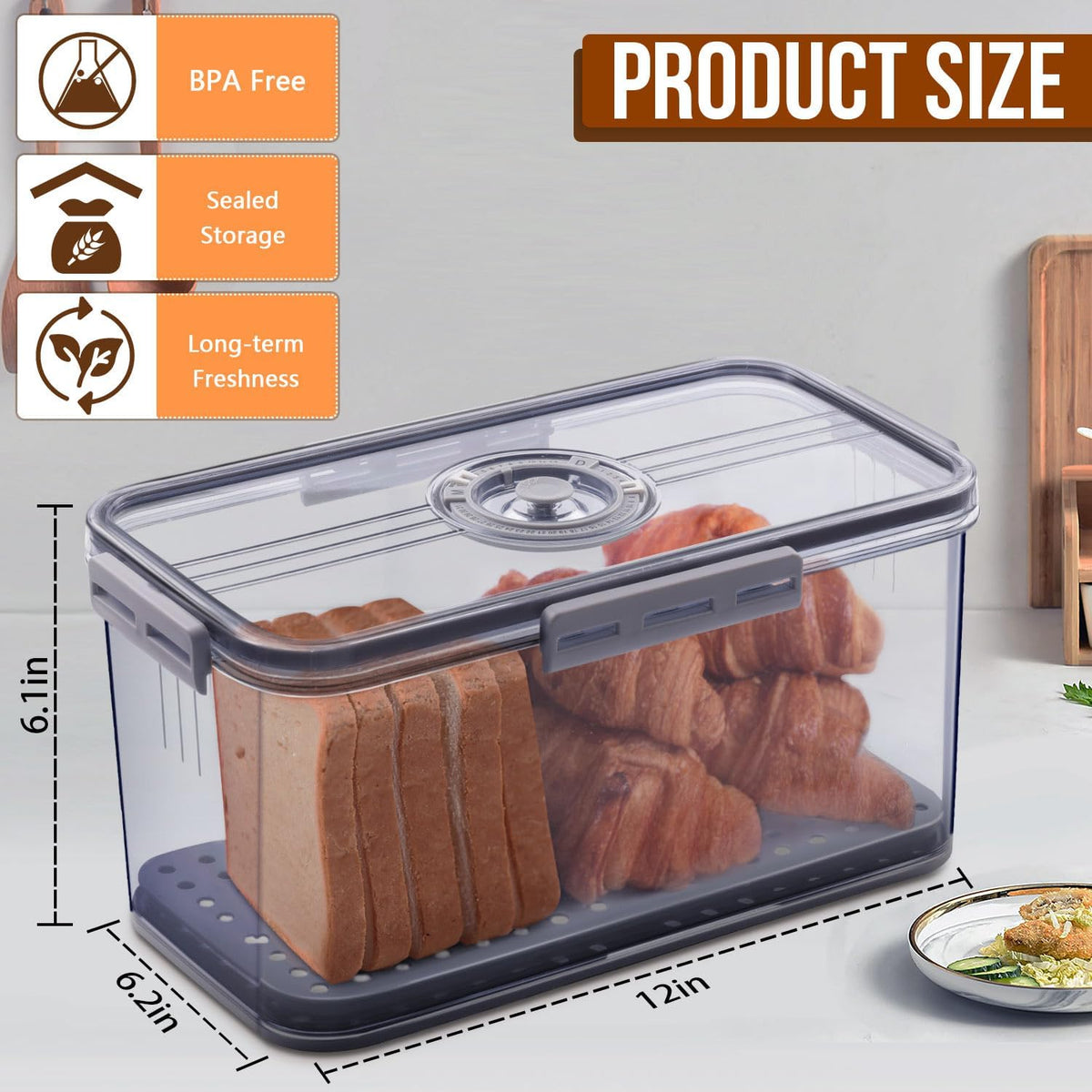 Large bread storage container for homemade bread and baked goods