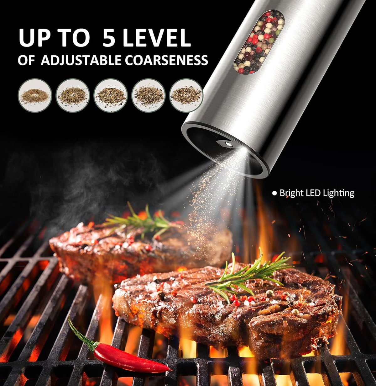Large capacity electric salt grinder with top refill