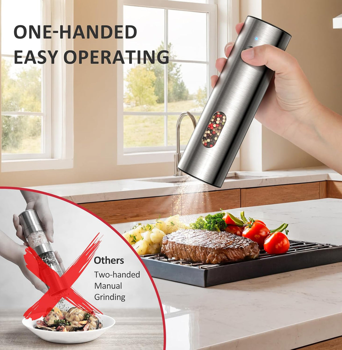 Electric pepper grinder with built-in LED light