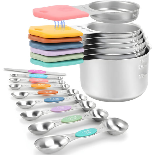 16-piece magnetic measuring cups and spoons set with stainless steel construction