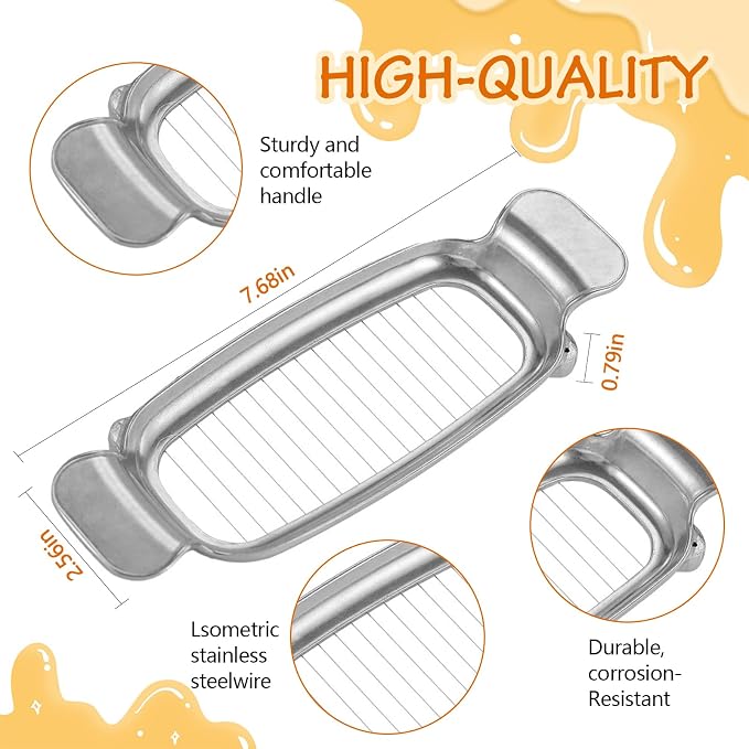 Handheld butter cutter slicing a block of butter into portions for cooking and serving.