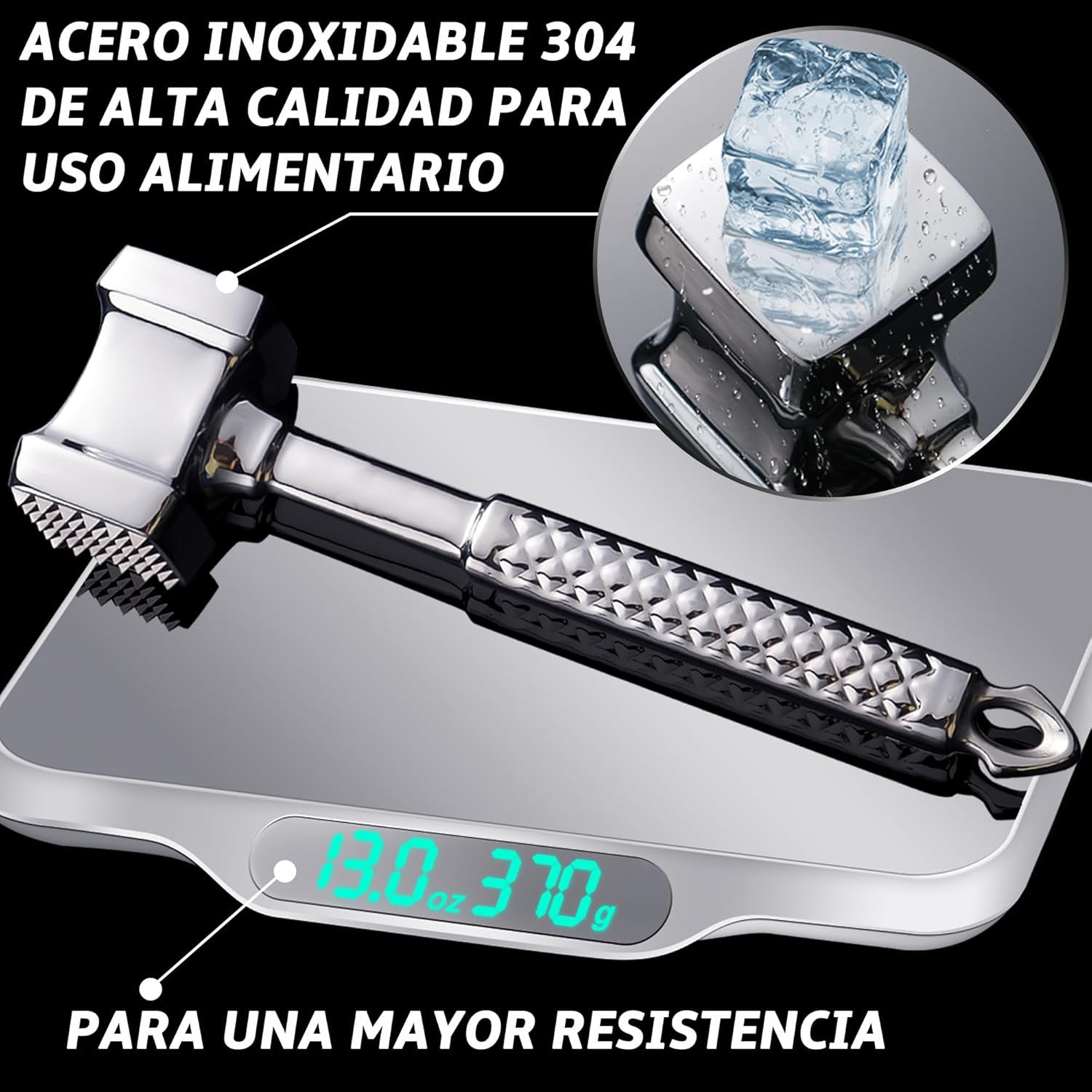 Dual sided meat tenderizer head flat and textured