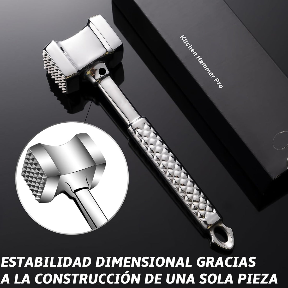 Non slip handle on stainless steel meat mallet