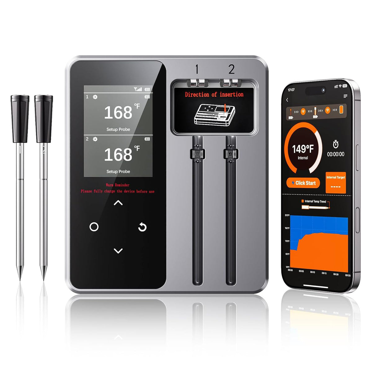 Meat thermometer for oven and smoker cooking