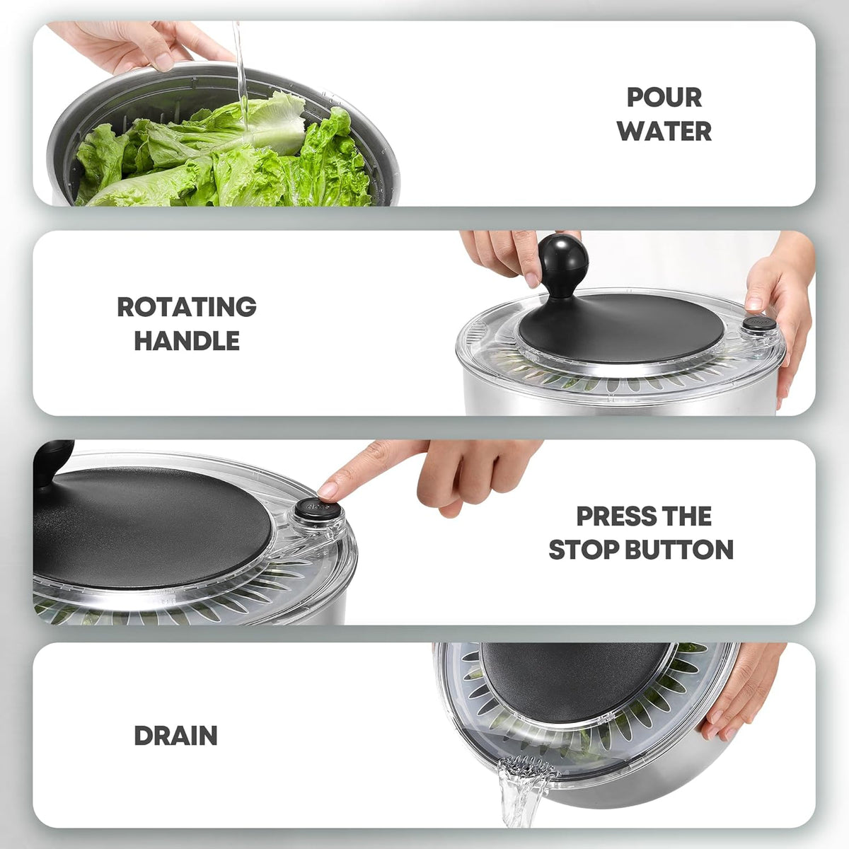 Salad spinner with non slip base