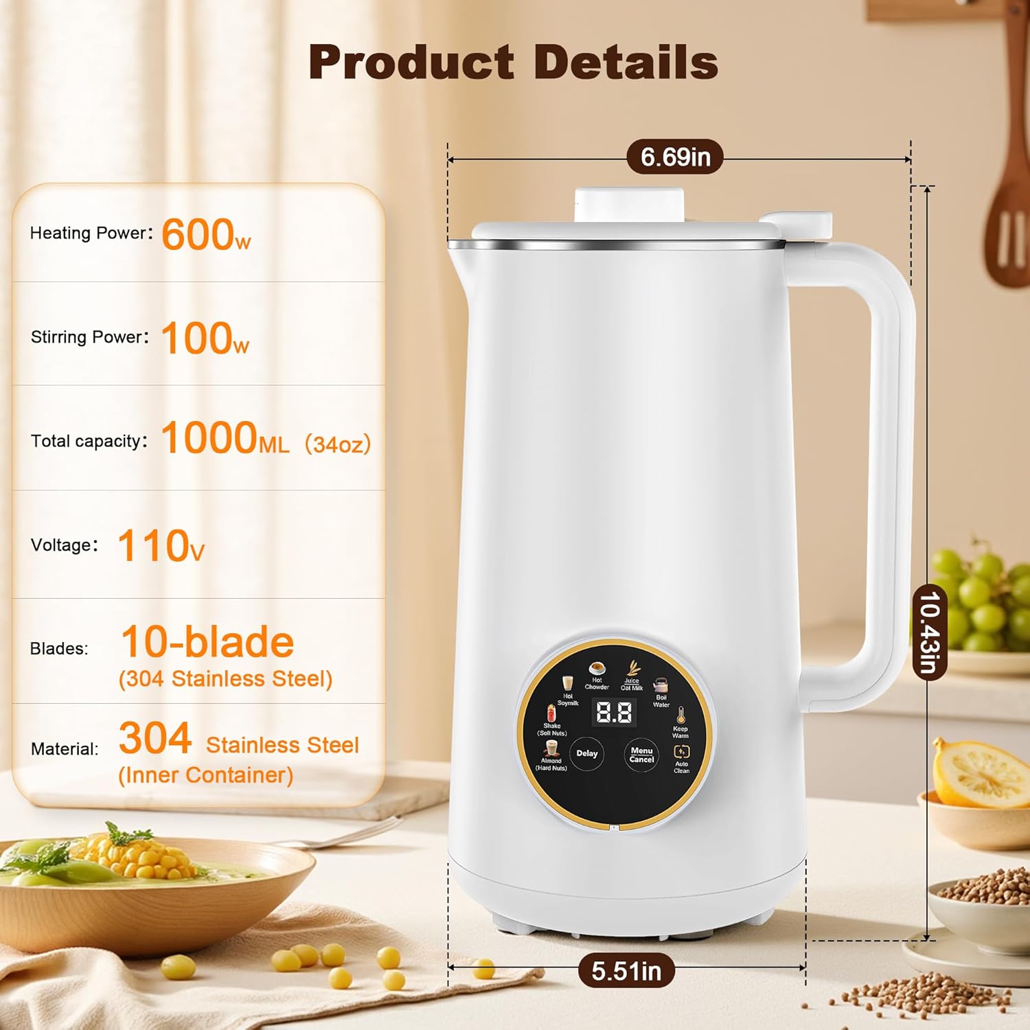 Compact nut milk maker placed on kitchen countertop