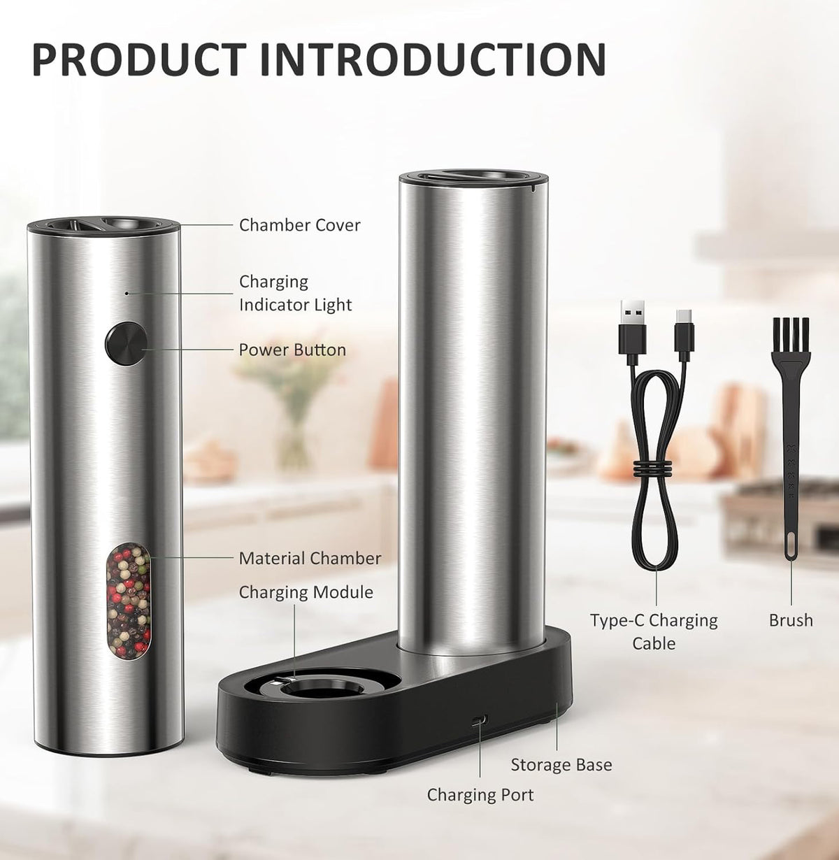 One-touch electric salt and pepper grinder operation