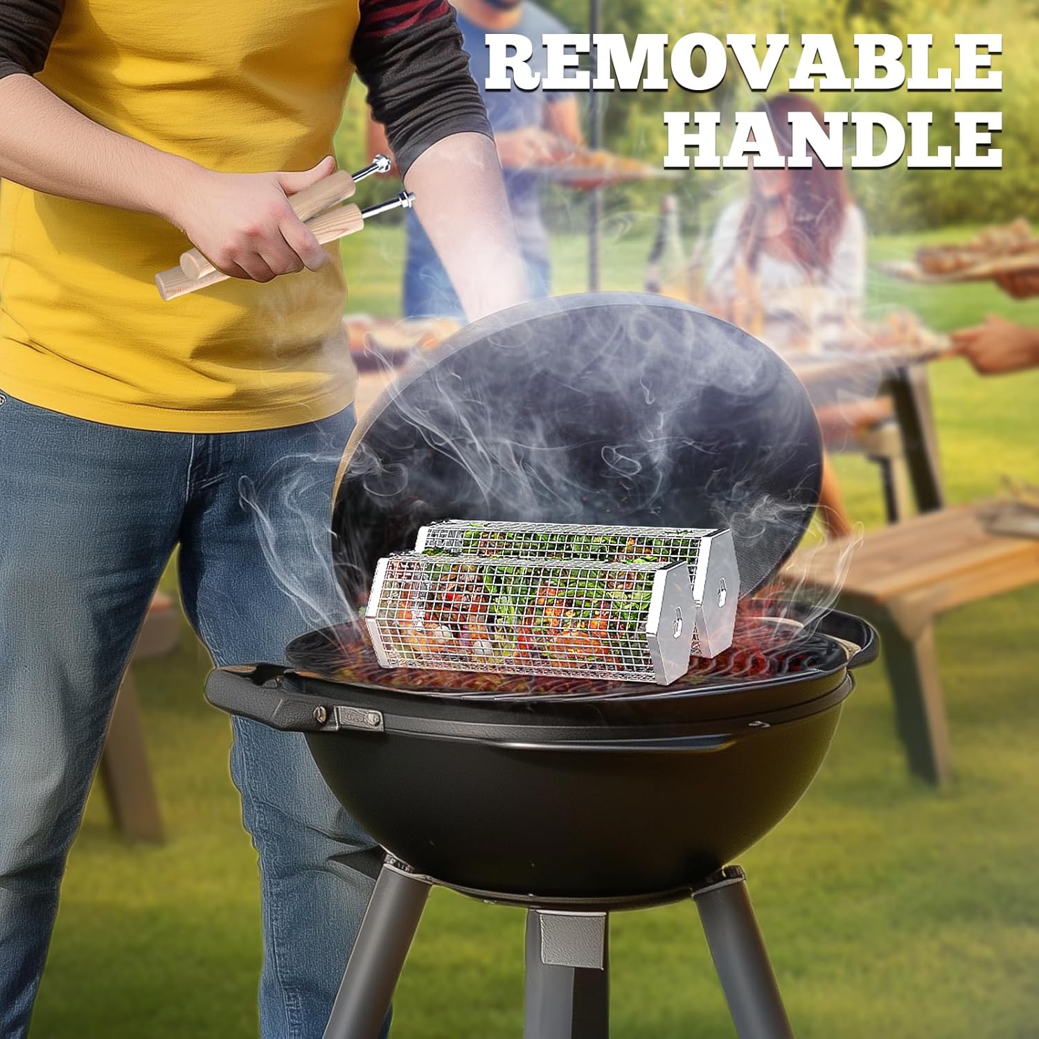 Portable grill basket for outdoor cooking and camping