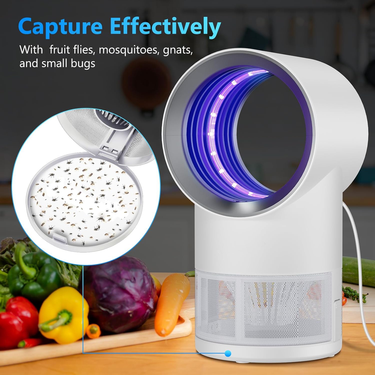 Alt: Plug-in fruit fly trap with timer control buttons