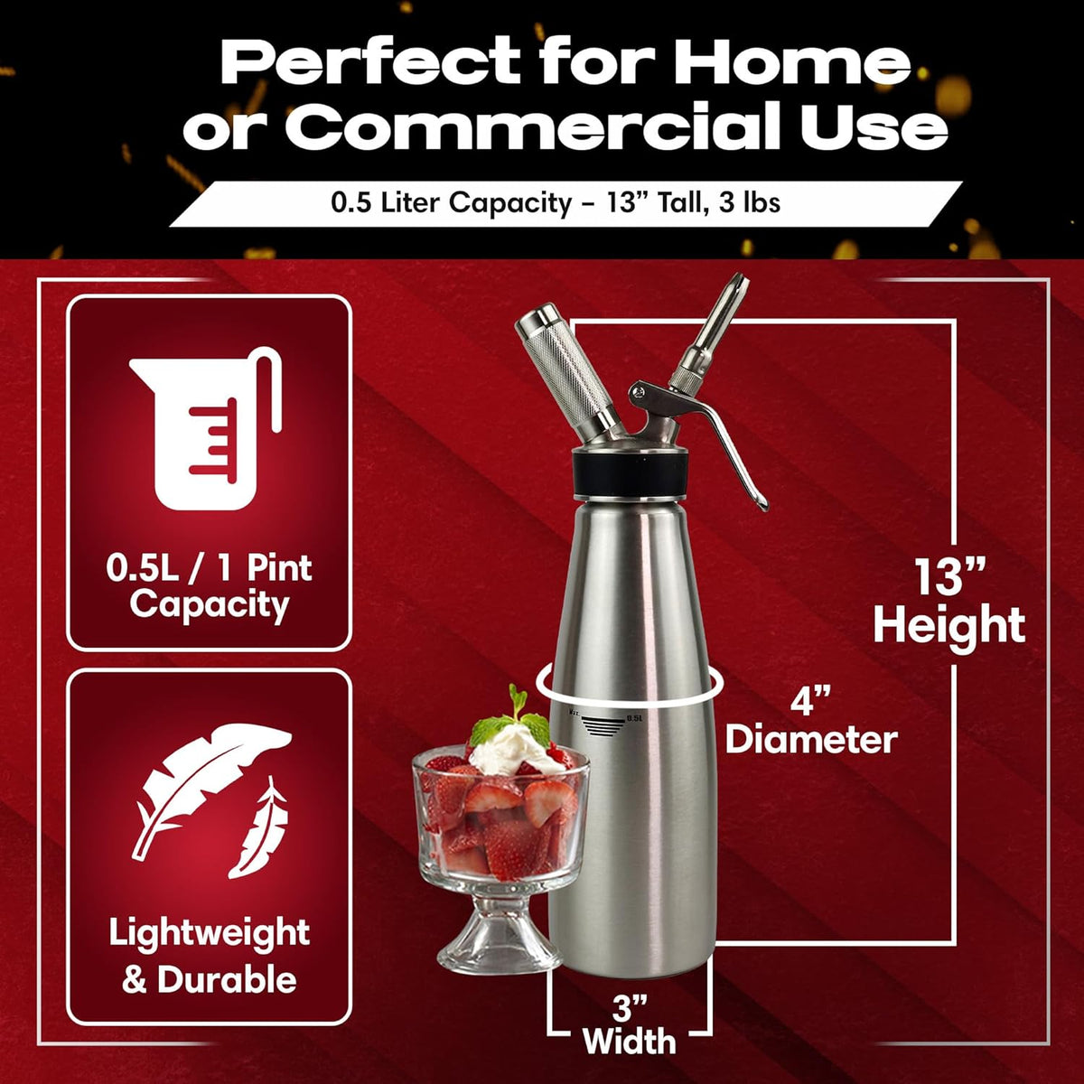 : Whipped cream dispenser used for dessert decoration