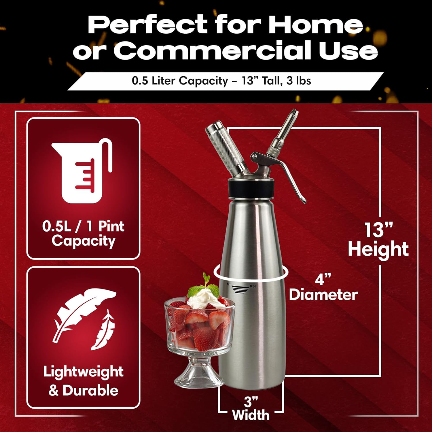 : Whipped cream dispenser used for dessert decoration