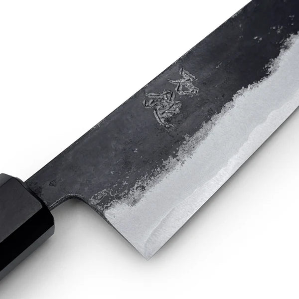 Full display of Blue Super Kurouchi 180mm Gyuto knife
