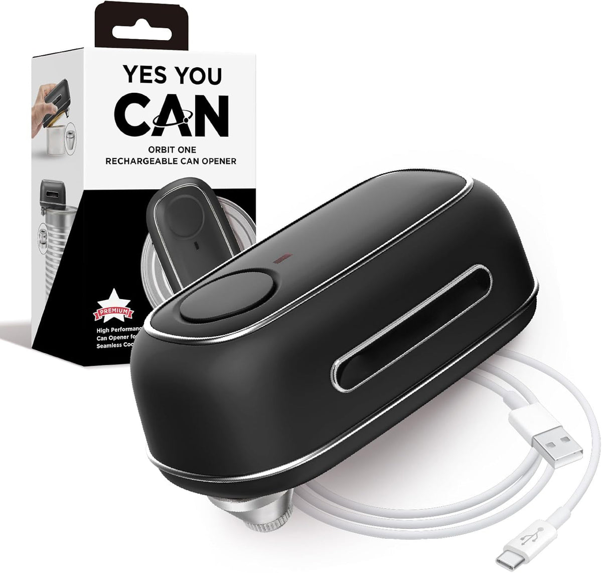 Rechargeable electric can opener with hands-free operation