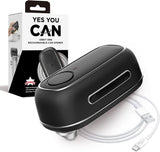 Rechargeable electric can opener with hands-free operation