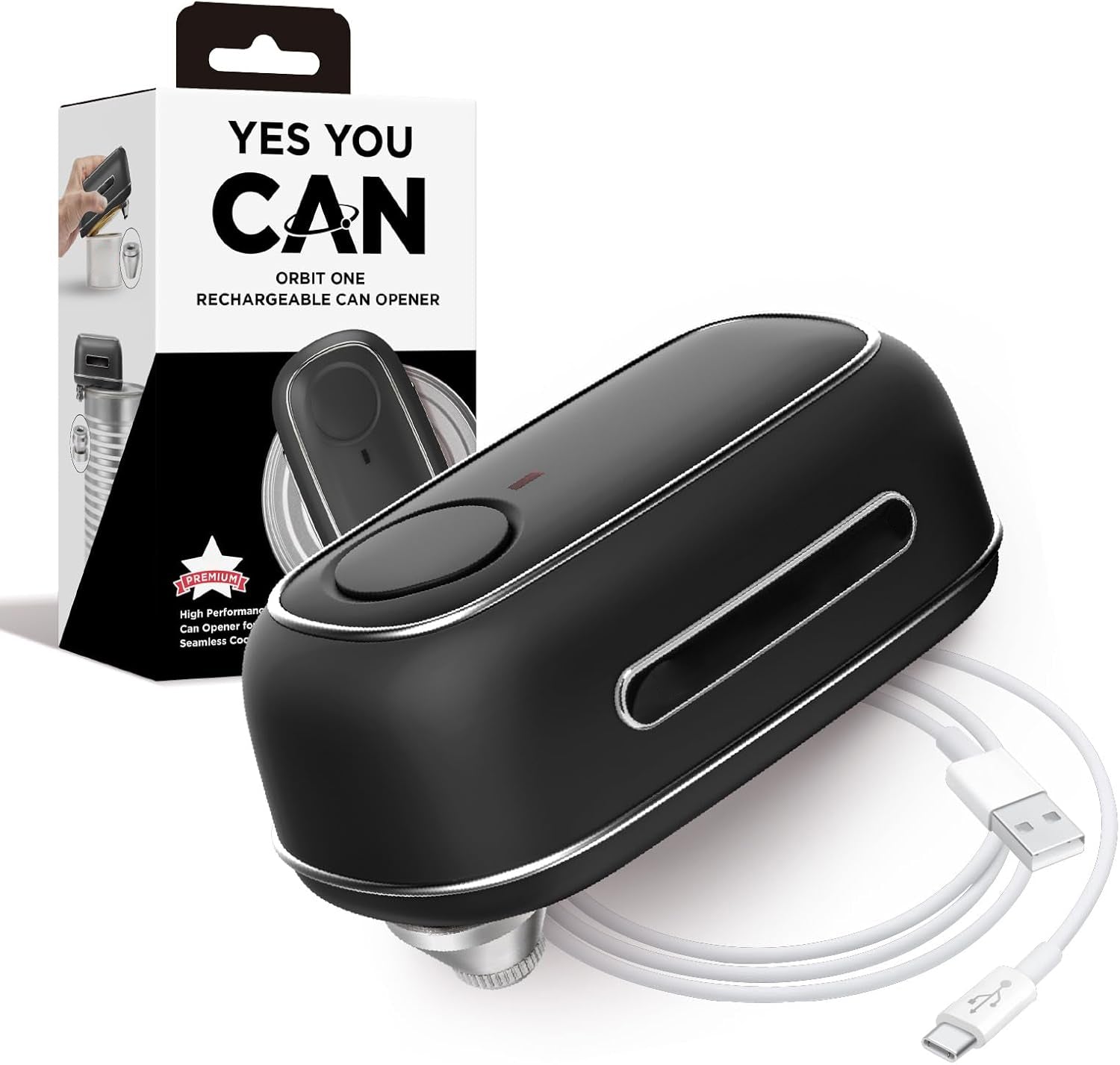 Rechargeable electric can opener with hands-free operation
