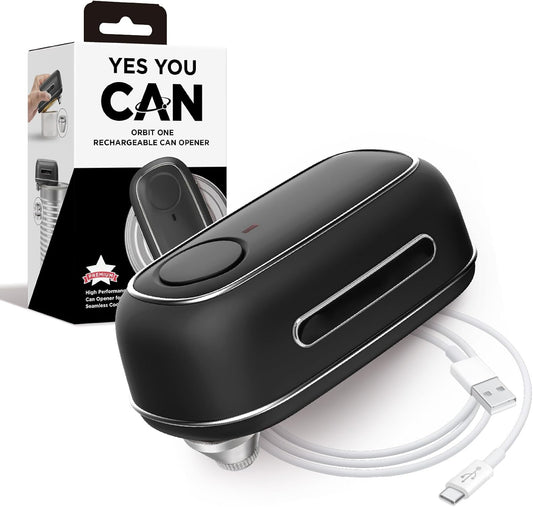 Rechargeable electric can opener with hands-free operation