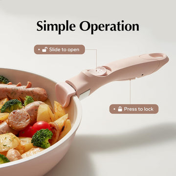 Removable cookware handle attached to frying pan