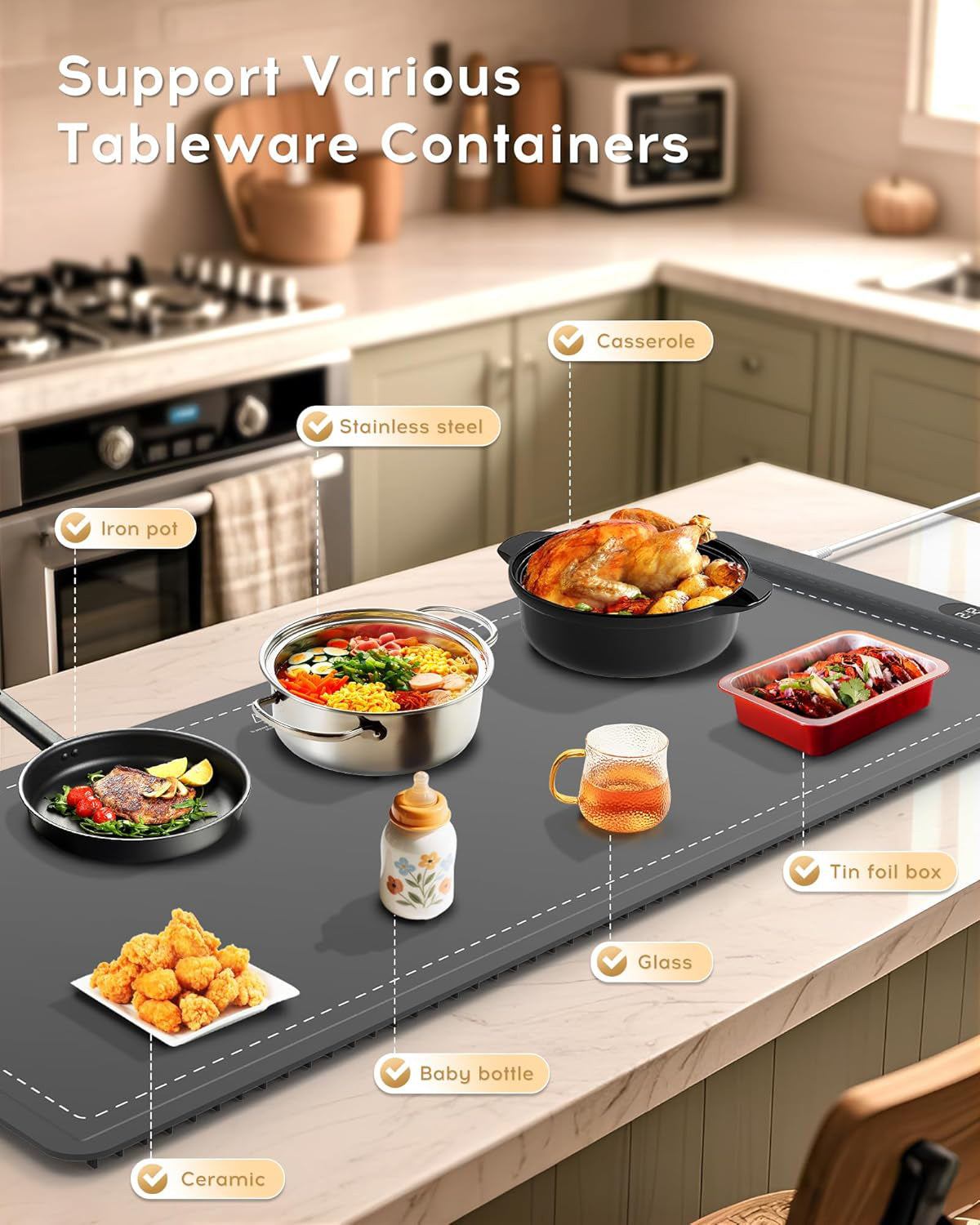 Rollable food warming mat compact storage design