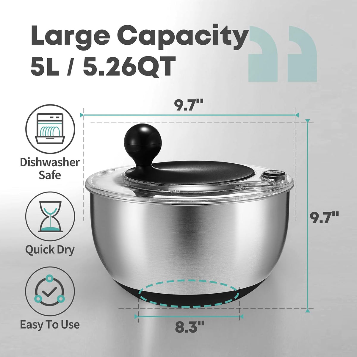 Salad spinner with one touch stop button