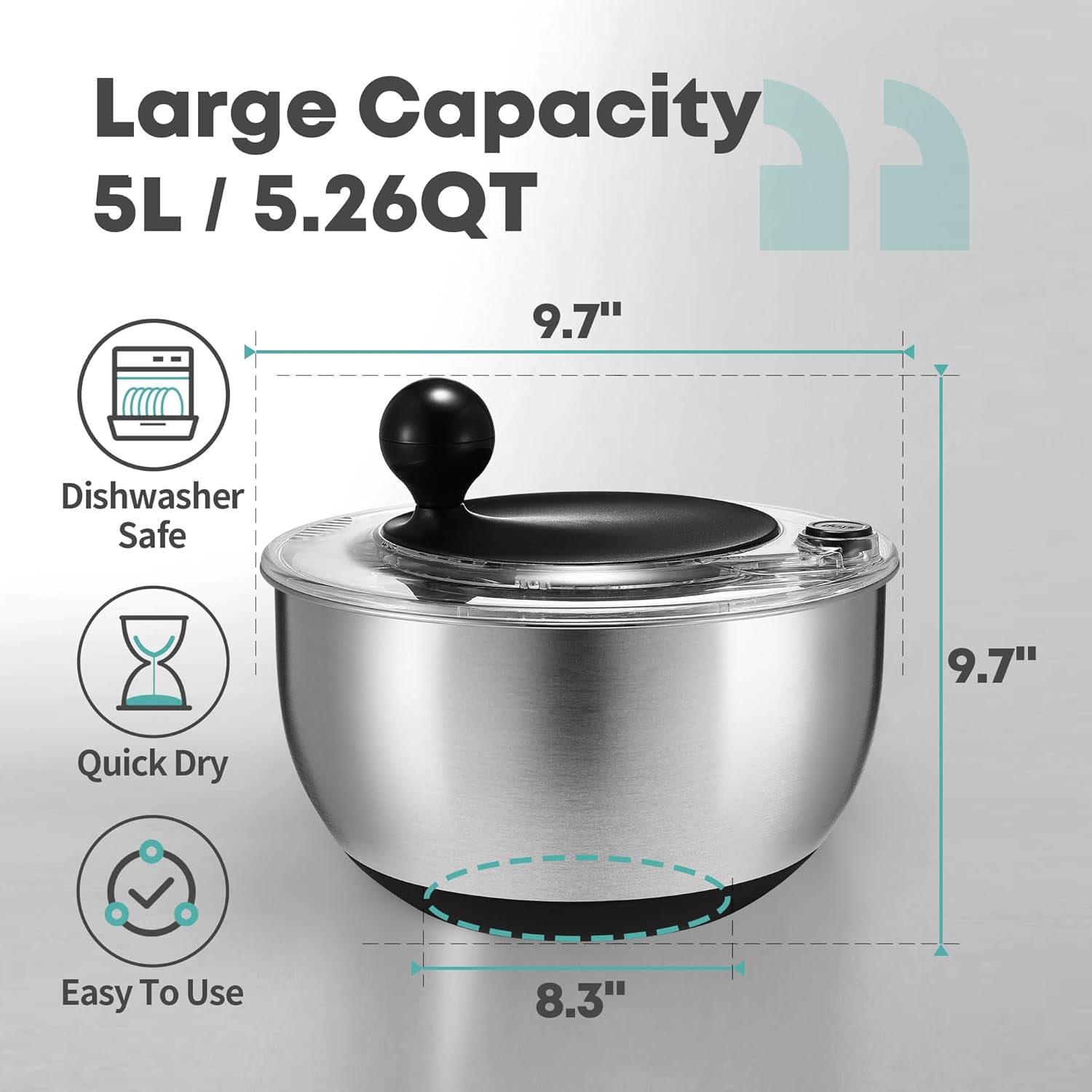 Salad spinner with one touch stop button