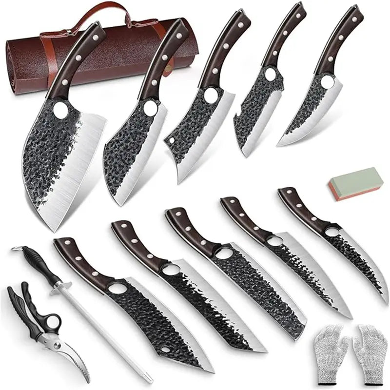 Serbian Hand-Forged 15-Piece Chef and Butcher Knife Set
