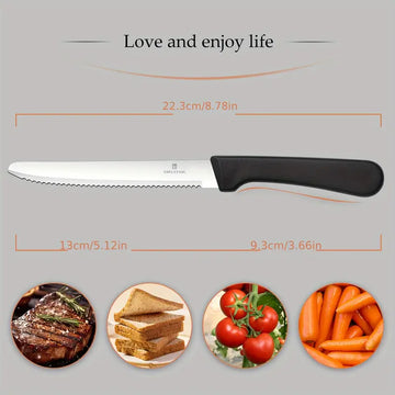 6-Piece Kitchen and Steak Knife Set – Premium Stainless Steel for Tomatoes, Fruits, Vegetables and Bread, Dishwasher Safe