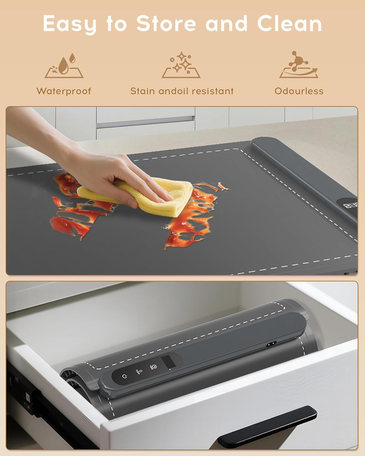 Rollable food warming mat compact storage design