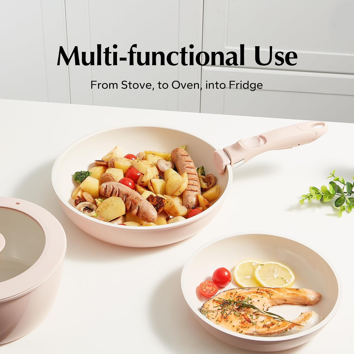 Stackable cookware with removable handle for space saving