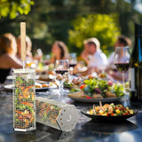 Stainless steel barbecue grill basket with rolling design