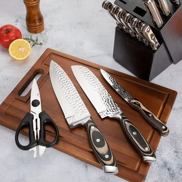 Premium Kitchen Knife Set – High Carbon Stainless Steel Chef Knives with Wood Grain Handles, Dishwasher Safe, Gift Box Included