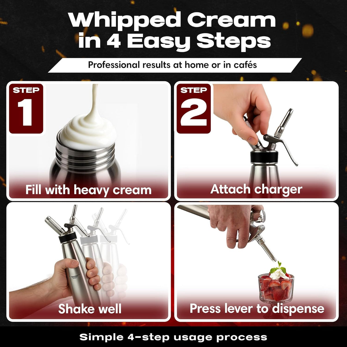 Fully disassembled whipped cream dispenser for easy cleaning