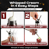 Fully disassembled whipped cream dispenser for easy cleaning