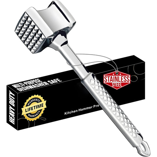 Stainless steel meat tenderizer mallet with ergonomic handle
