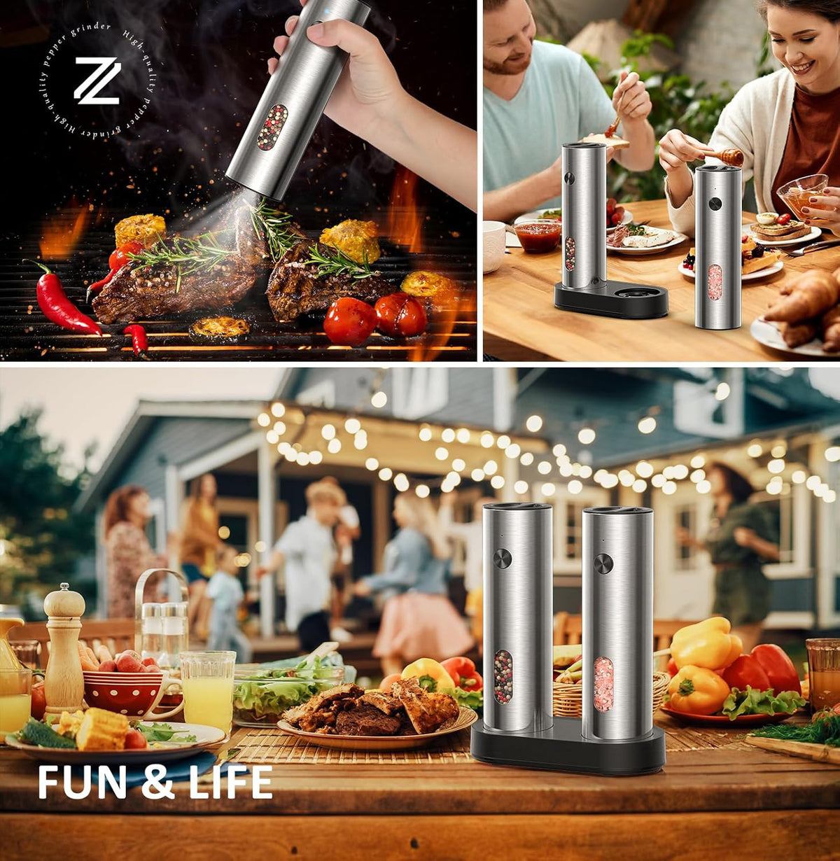 Stainless steel electric pepper mill for kitchen use