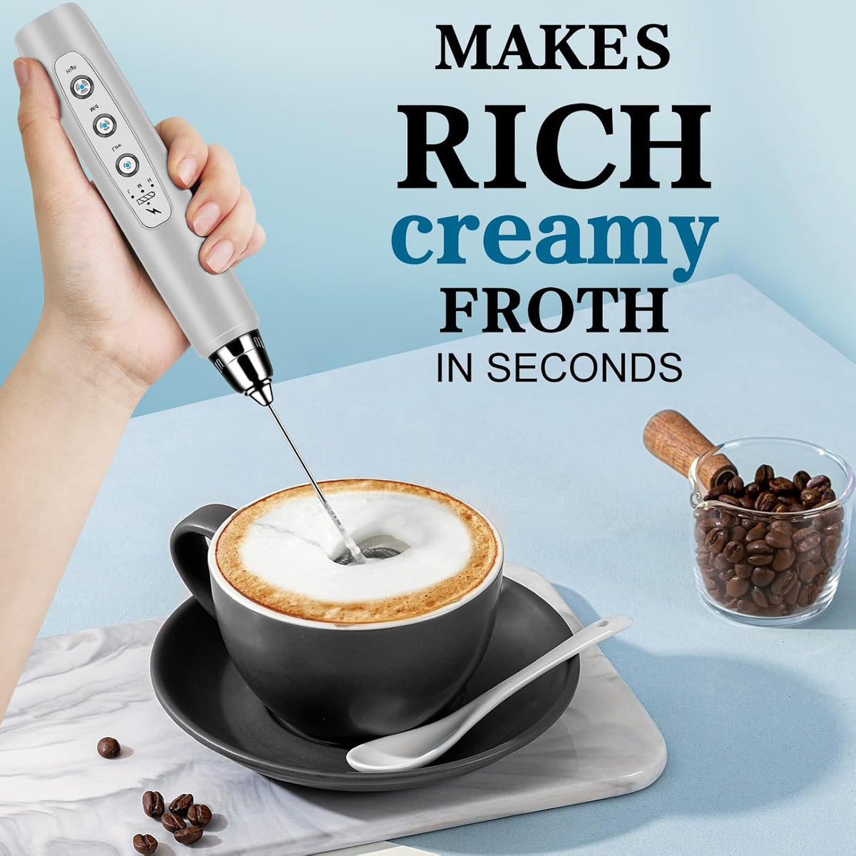 Electric frother with stainless steel whisks