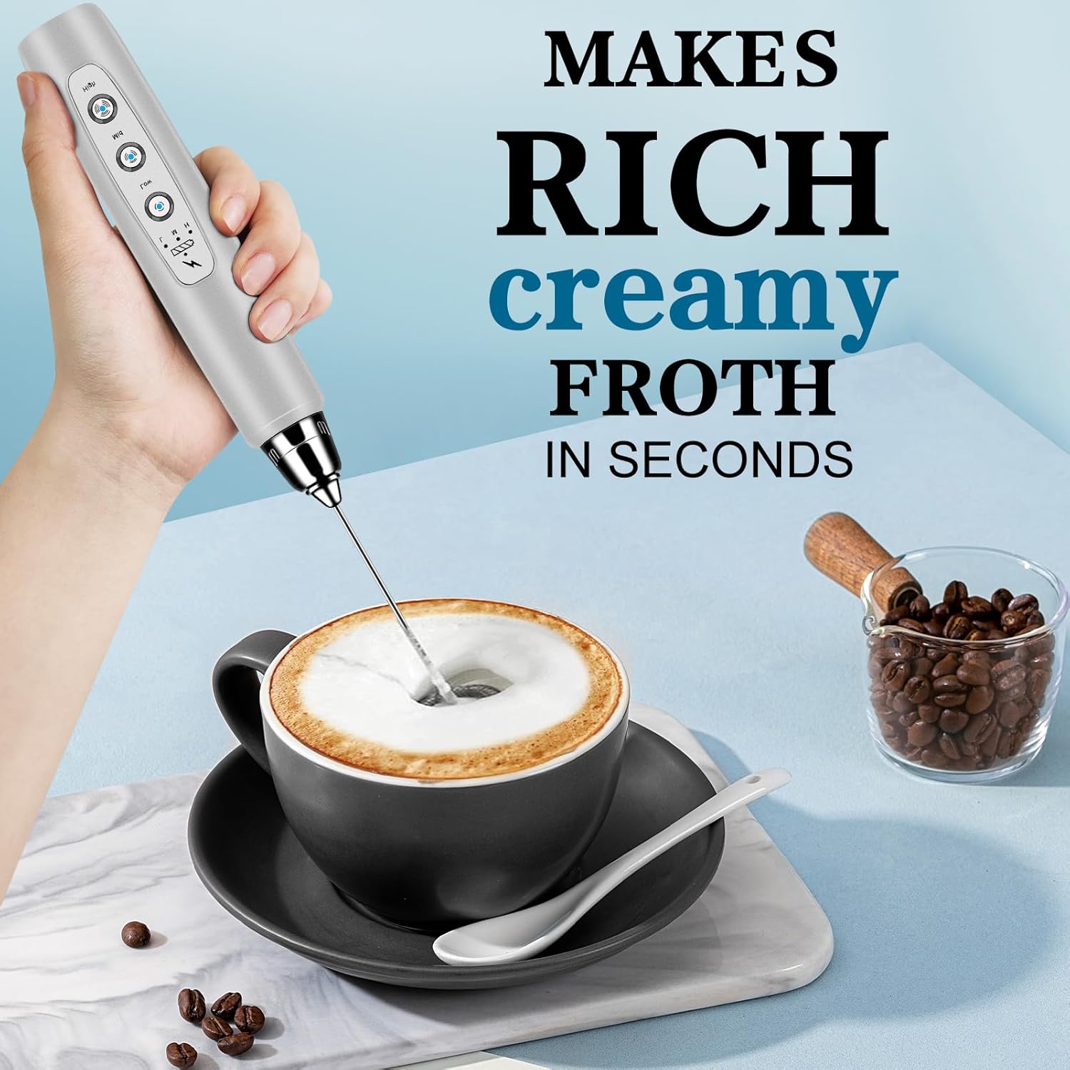 Electric frother with stainless steel whisks