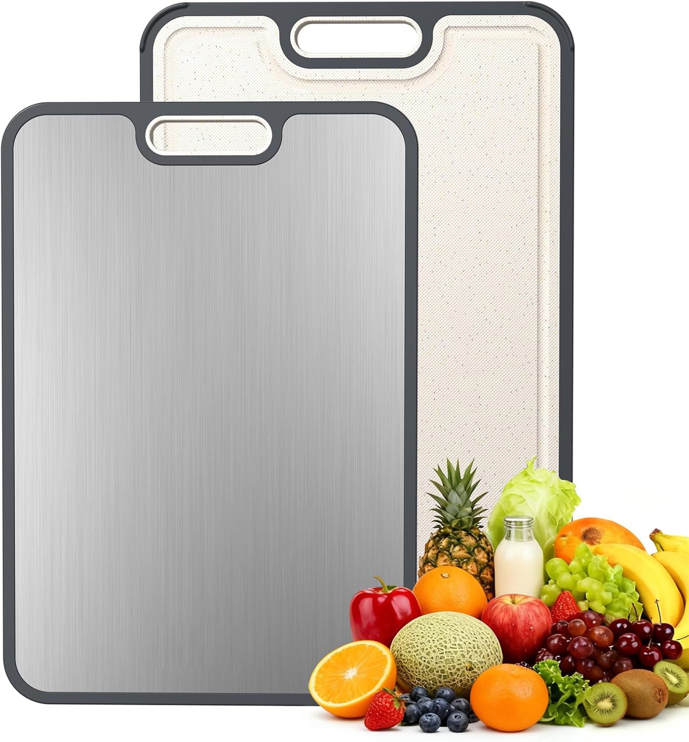 Double sided titanium cutting board for meat and vegetables
