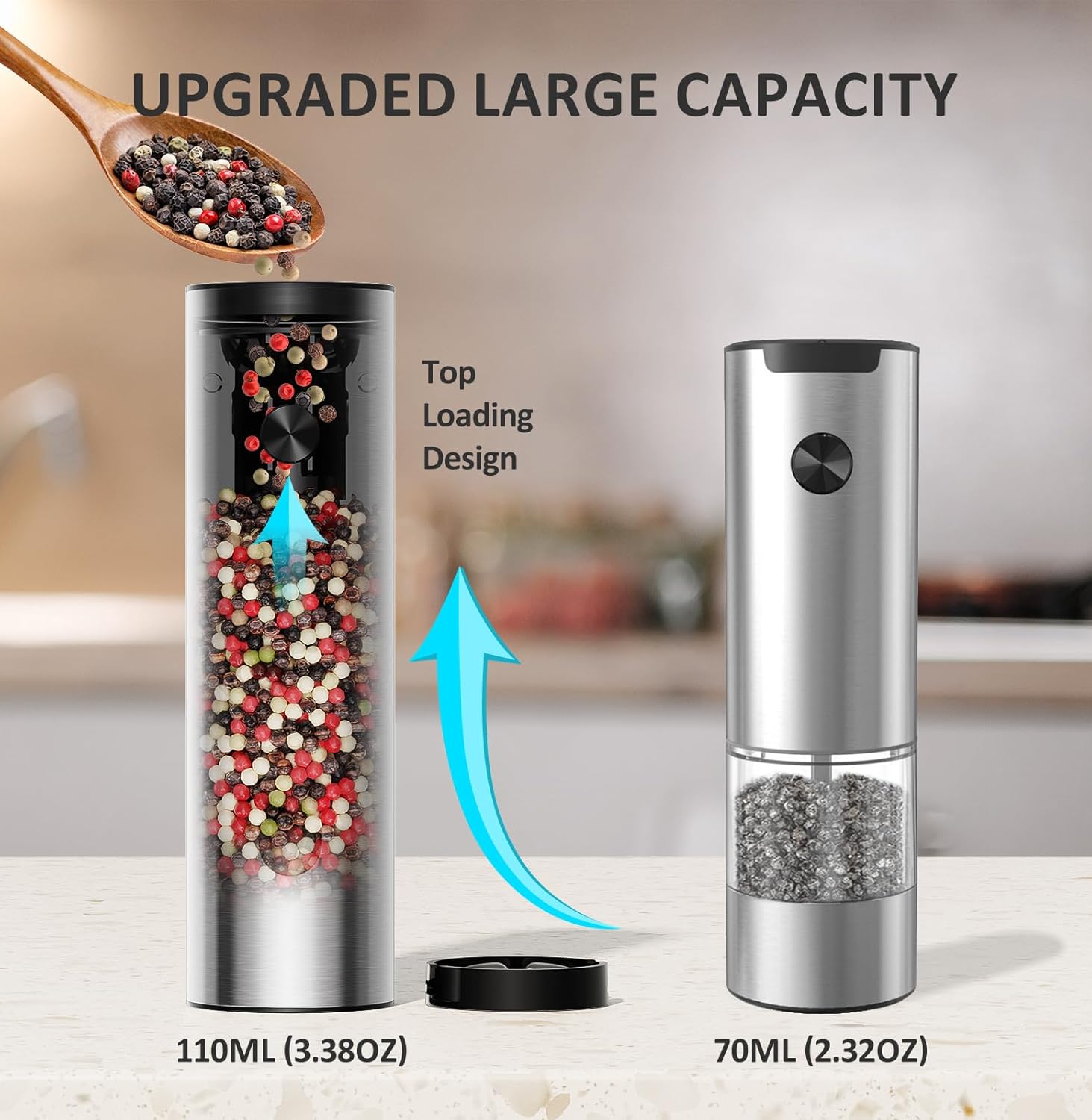 USB-C dual charging base for electric salt and pepper grinders